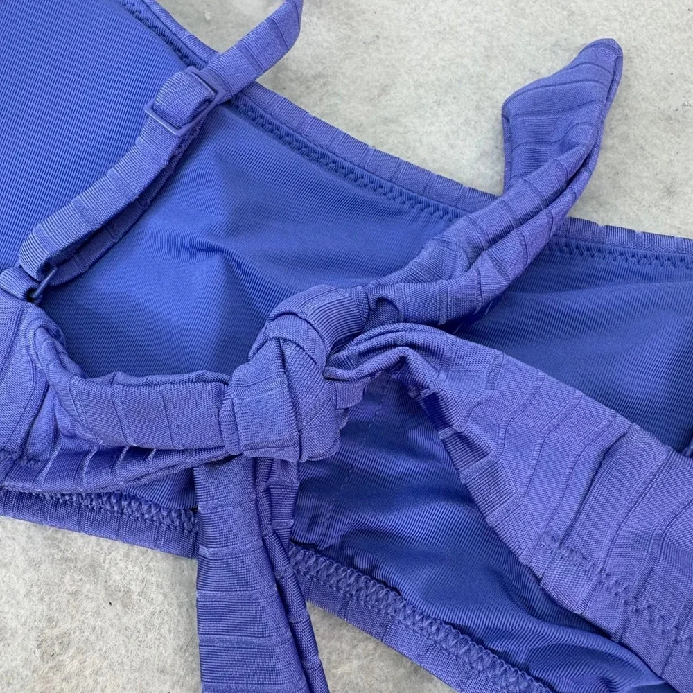 Aerie Ribbed Scoop Tie Back Bikini Top Periwinkle Womens M Coastal Summer